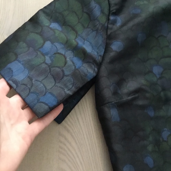 Jijil Italian Brand Jacquard Peacock / Scales Green and Blue Fitted Dress XS fit - Picture 5 of 12